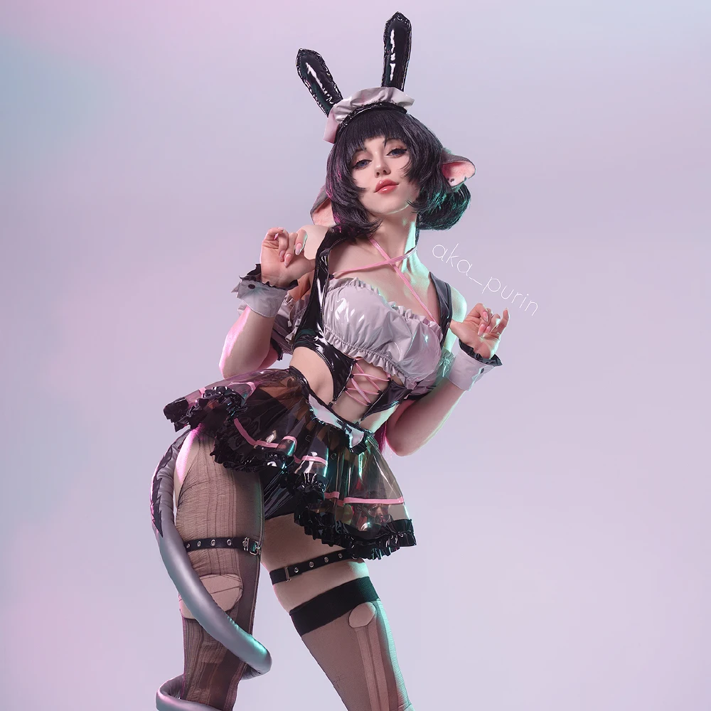 KORURACLUB PU BUNNY MAID COSPLAY COSTUME – CUTE ANIME MAID LINGERIE SET WITH BUNNY EARS (7-PIECE SET) - Image 4