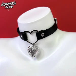 Women heart body jewelry puppy leash Y2K choker halloween punk goth leather collar