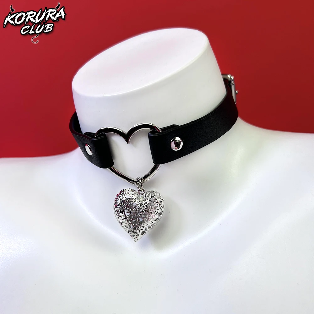 Women heart body jewelry puppy leash Y2K choker halloween punk goth leather collar