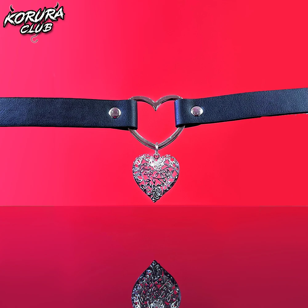 Women heart body jewelry puppy leash Y2K choker halloween punk goth leather collar - Image 2