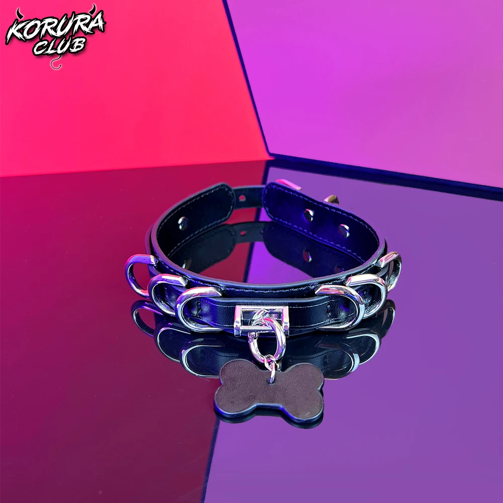 Women gothic metal leather necklace halloween punk Y2K chain choker puppy girls collar - Image 2