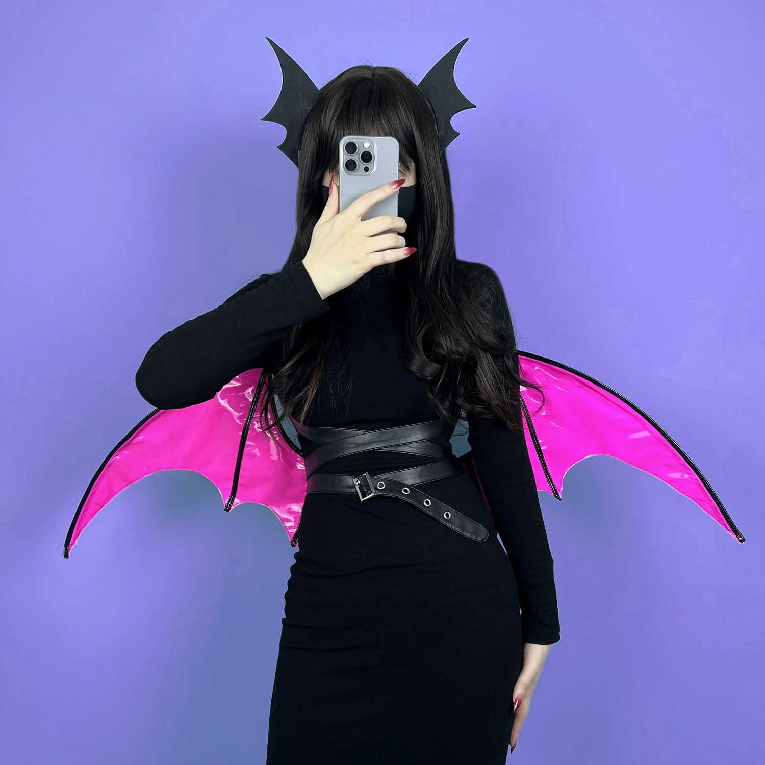 KORURACLUB HALLOWEEN VAMPIRES BAT WINGS COSPLAY COSTUMES DEVIL WING PU LEATHER - Image 4