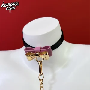 Punk gothic metal bow women leather necklace Y2K body jewelry girls choker leash