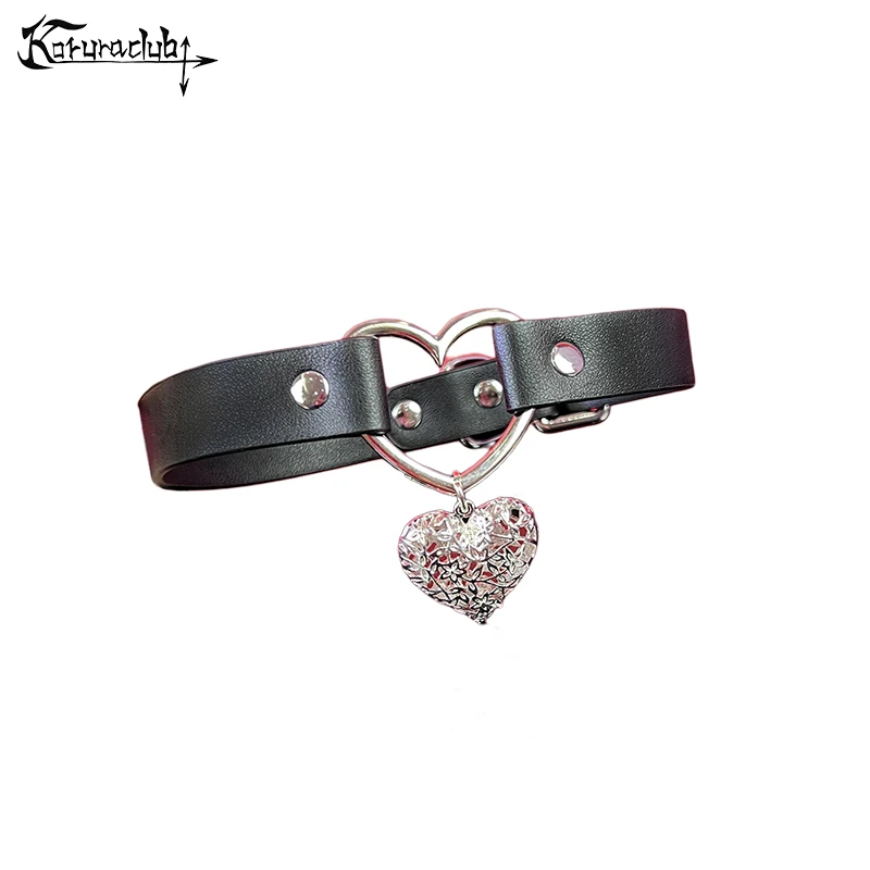 Women heart body jewelry puppy leash Y2K choker halloween punk goth leather collar - Image 3