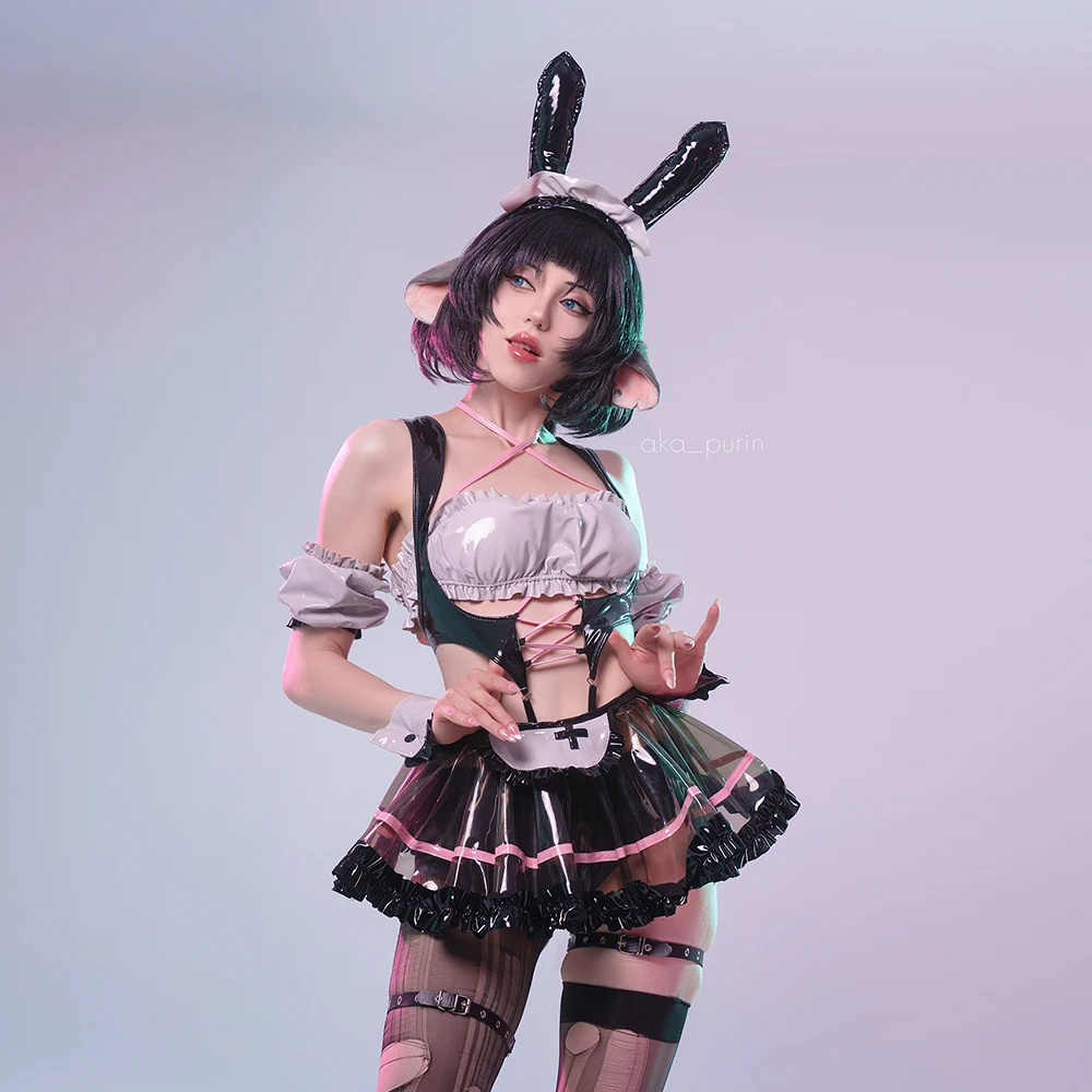 KORURACLUB PU BUNNY MAID COSPLAY COSTUME – CUTE ANIME MAID LINGERIE SET WITH BUNNY EARS (7-PIECE SET) - Image 2