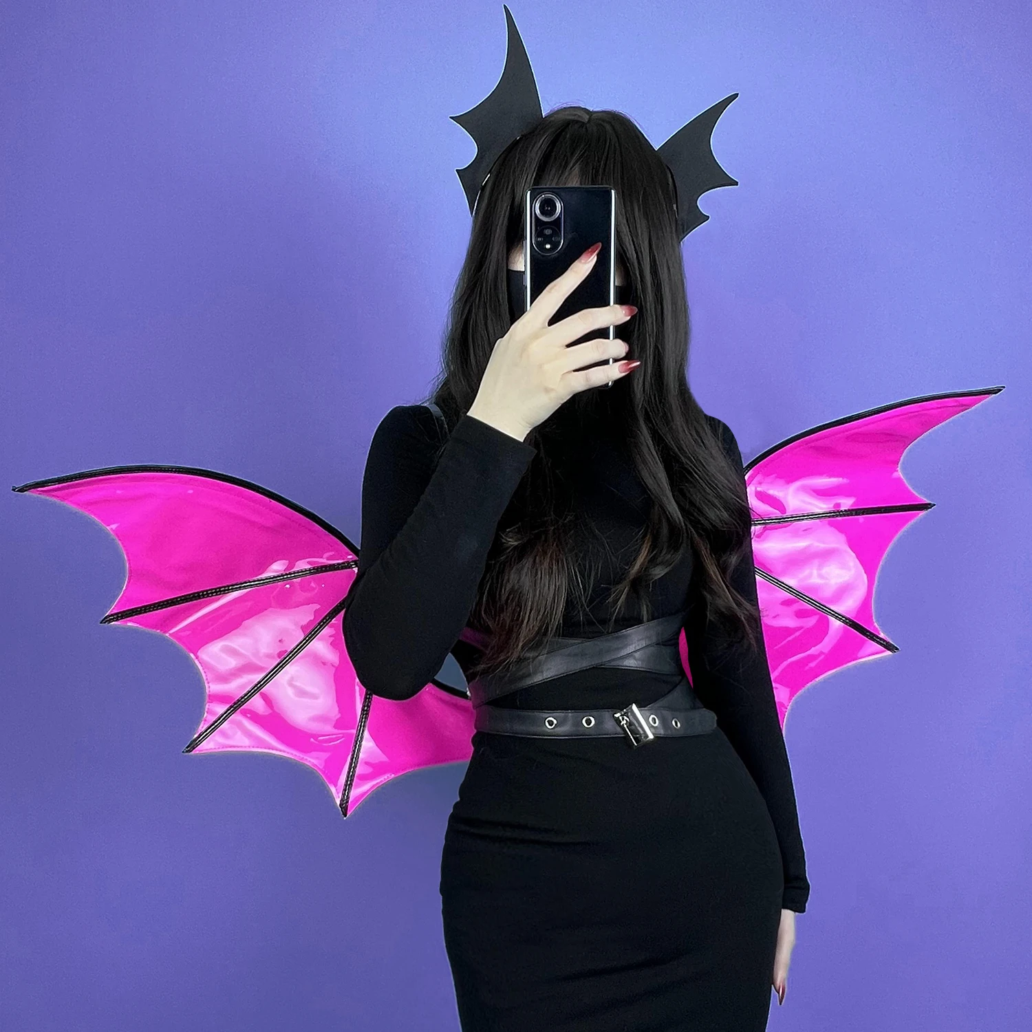 KORURACLUB HALLOWEEN VAMPIRES BAT WINGS COSPLAY COSTUMES DEVIL WING PU LEATHER - Image 2